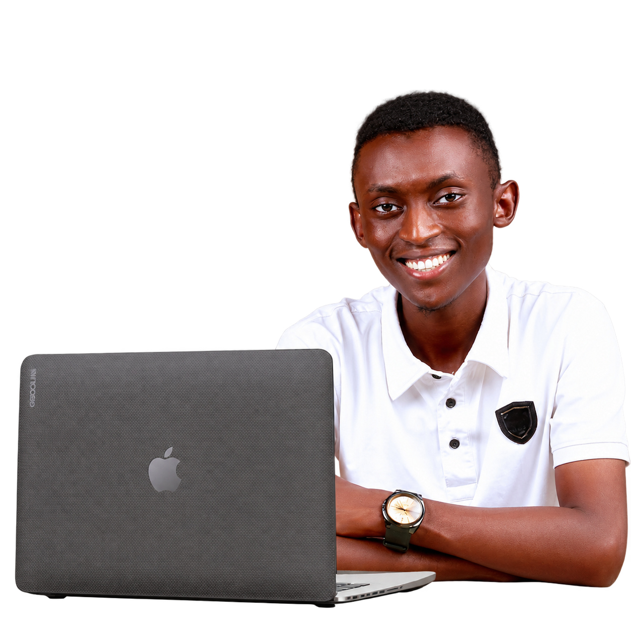 African professional working with a laptop — illustrative stock photograph