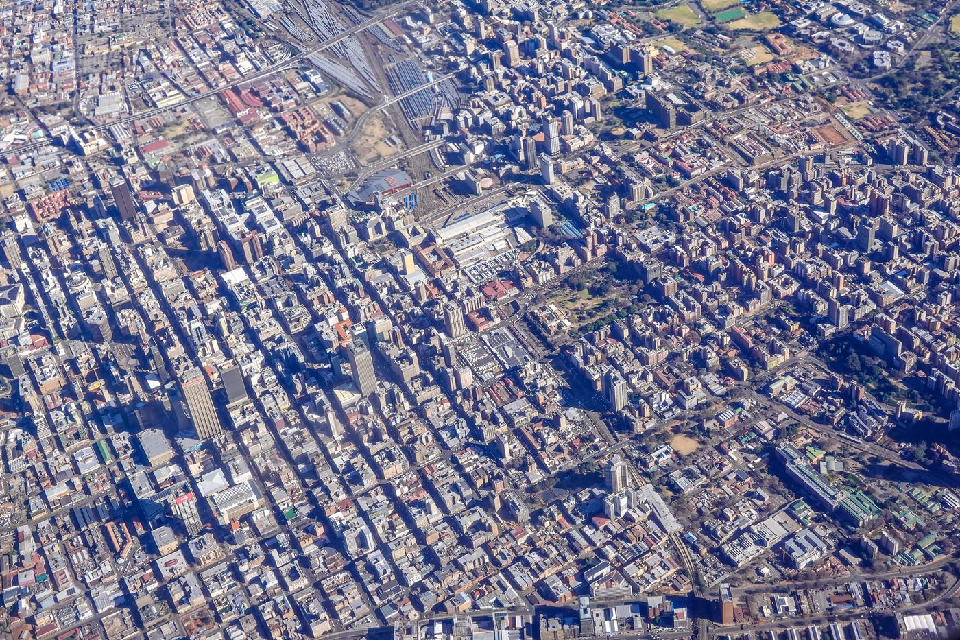 Urban buildings and road network in Johannesburg, South Africa — illustrative stock photograph