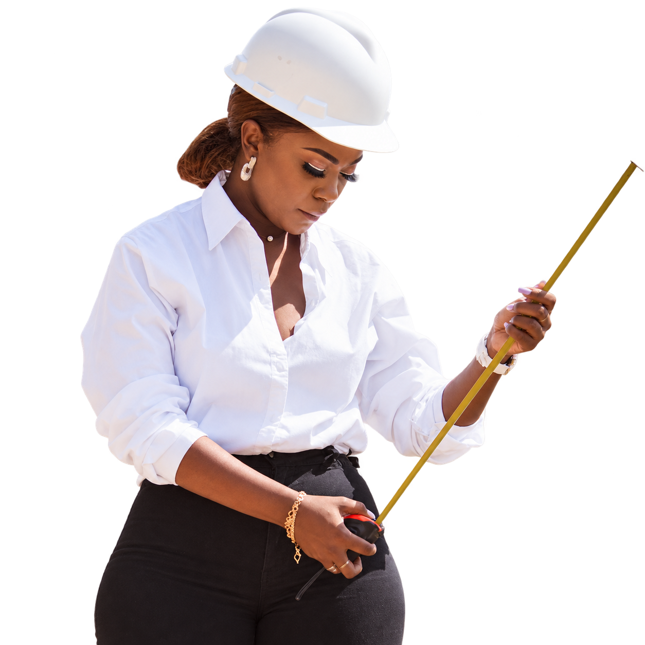 Angolan engineer measuring outdoors — illustrative stock photograph